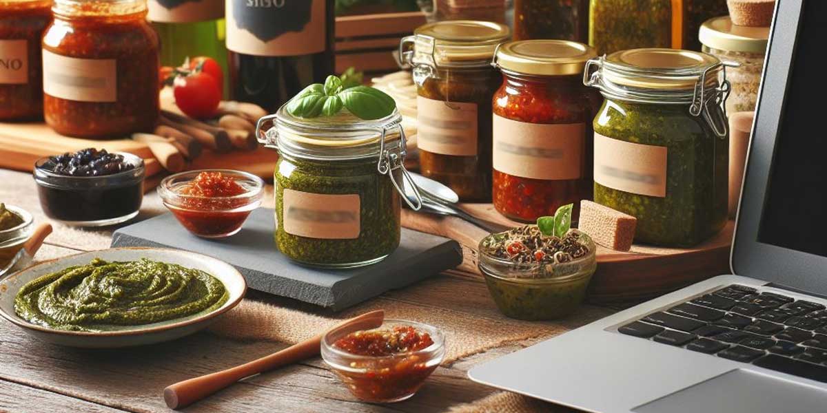ai-generated image of jars of pesto and sauces