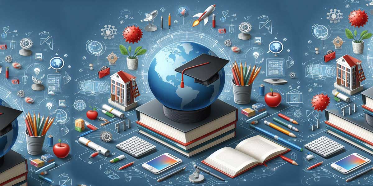 ai-generated image of a globe, graduation cap and books